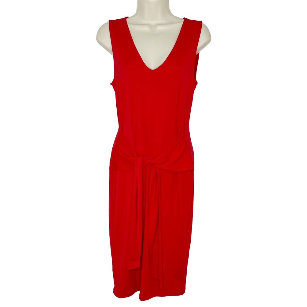 Lauren Ralph Lauren Red Deep V-neck Tie Front Or Back Sleeveless Dress Sz S New